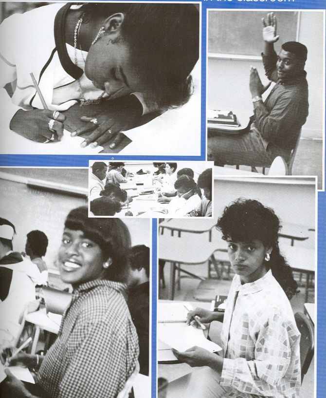 Black and white collage of students in the classroom at Washington Prep High School