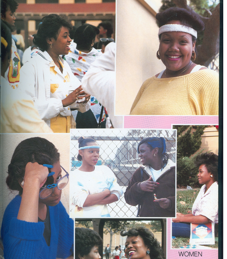 Collage of candid photos of women on the Washington Prep campus, labeled Women