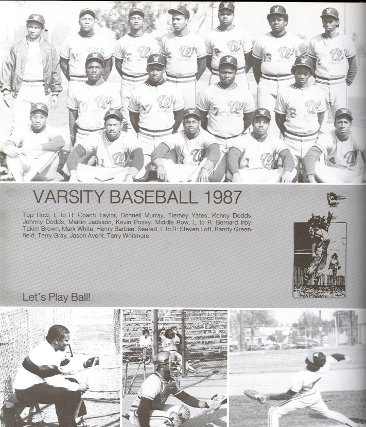 Washington Prep Varsity Baseball 1987 team photo with roster and action shots, Let's Play Ball
