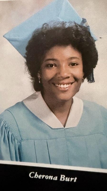 Cherona Burt graduation portrait in cap and gown