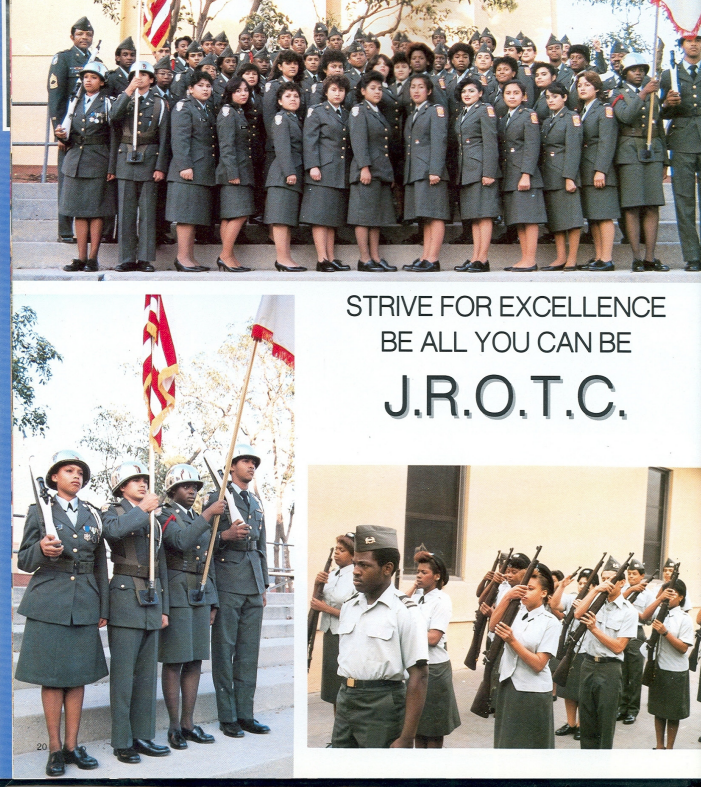 Washington Prep J.R.O.T.C. cadets and personnel in uniform with motto Strive for Excellence Be All You Can Be