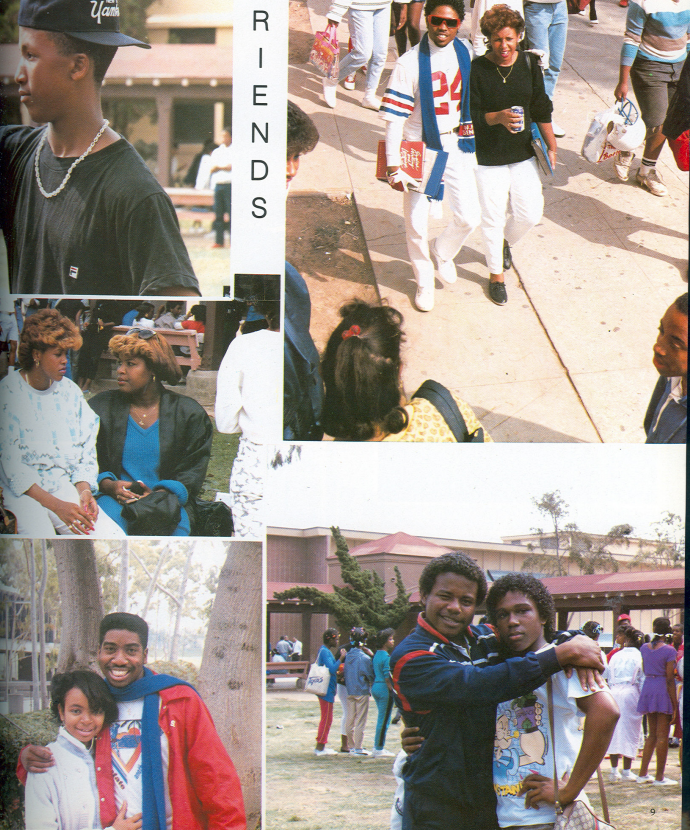 Collage of candid photos of friends hanging out on the Washington Prep campus, labeled Friends